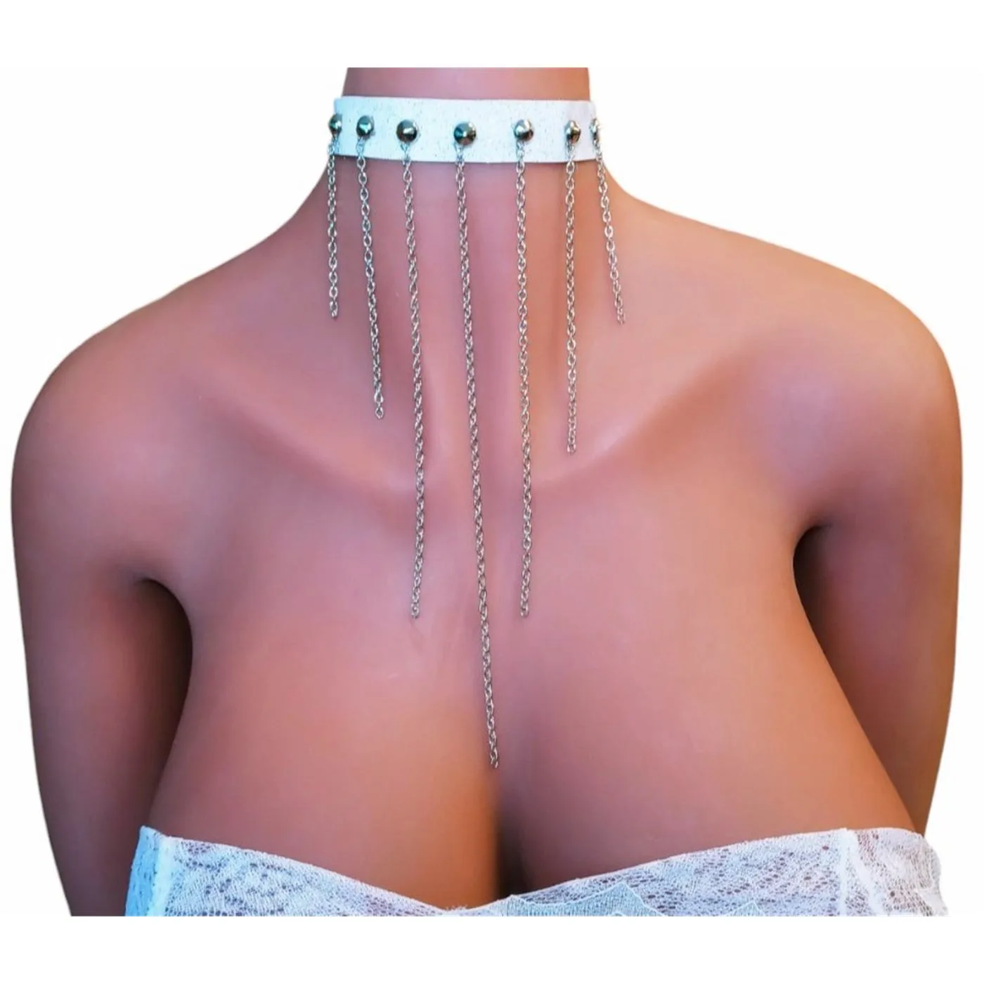 Choker Chain Eco Cuero Blanco - Imagen 4