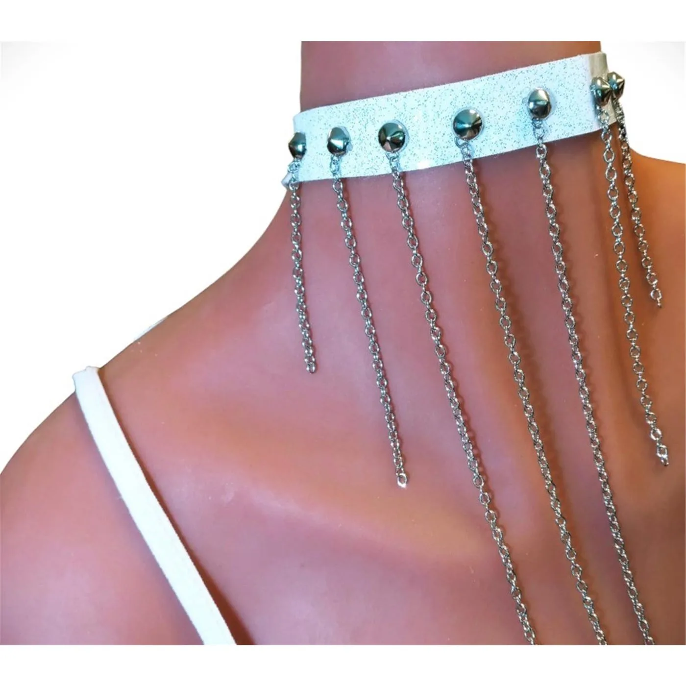 Choker Chain Eco Cuero Blanco - Imagen 3