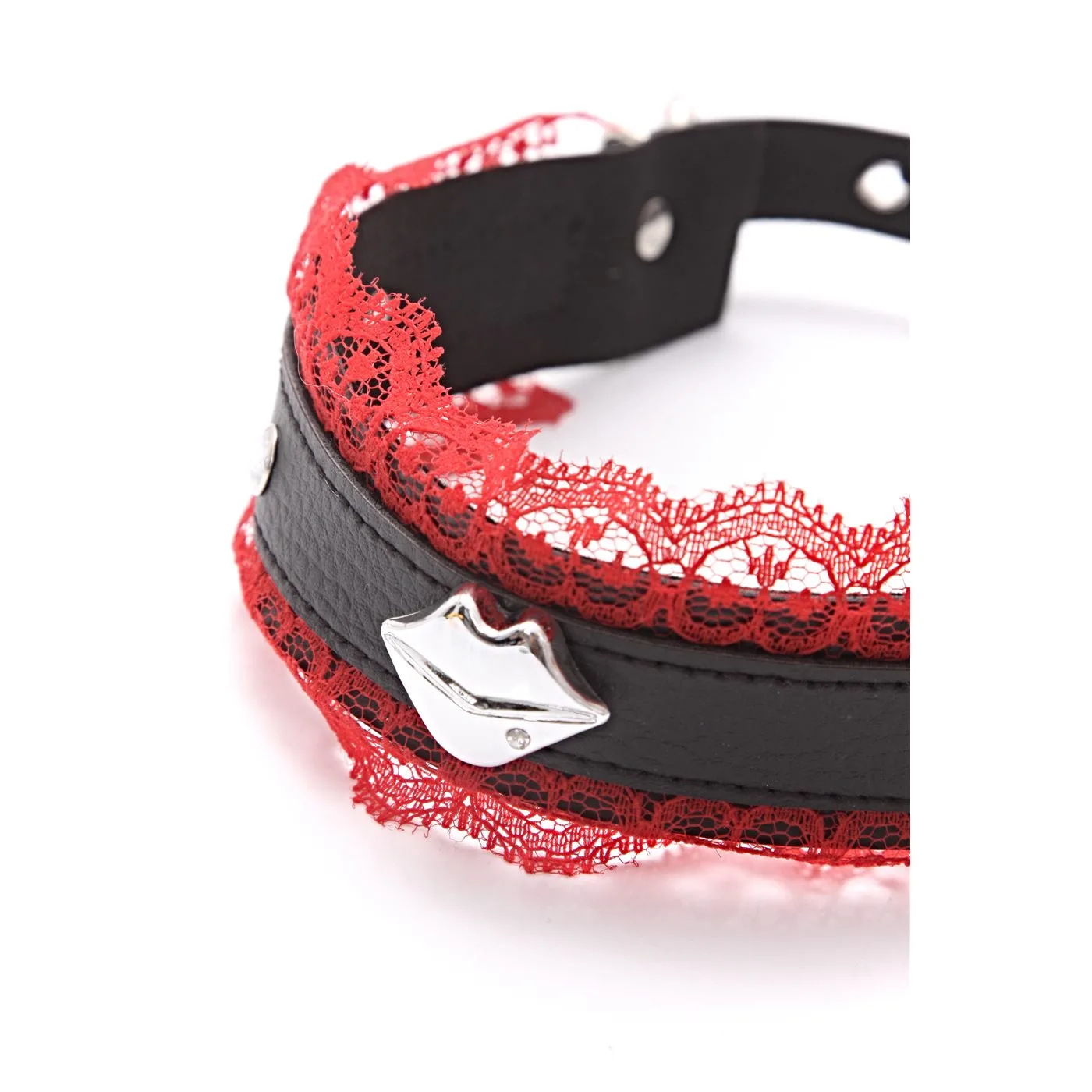 Collar Choker Con Puntilla Roja Y Boquita Plateada - Imagen 5